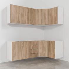 Cozinha Modulada 6 Peças sem Tampo 3 Aéreos 6 Portas e 3 Balcões Ipanema CabeCasa MadeiraMadeira Acácia/Branco