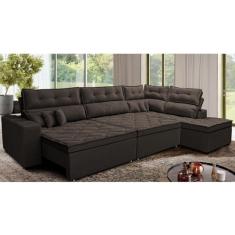 Sofá de Canto Retrátil e Reclinável Direito 3,00x2,36m Molas Cama Inbox Espanha Velusoft Café