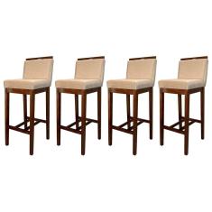 Kit 4 Banquetas Alta Estofadas para Bancada Líbia Madeira Capuccino Suede Bege CCS