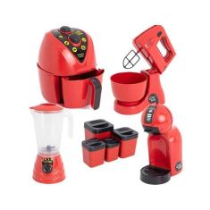 Kit Cozinha Infantil Completa Brinquedo Menino Vermelho 9Pç