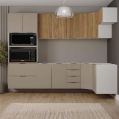 Cozinha Modulada 7 Peças sem Tampo sem Rodapé Ipanema Cabecasa Madeiramadeira Cinza Trama/Acácia
