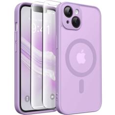 CAPRARO Capa magnética para iPhone 14, [compatível com MagSafe] [proteção total da câmera] Capa protetora à prova de choque fina translúcida fosca para iPhone 14 de 6,1 polegadas, roxo elegante