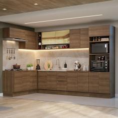 Armário de Cozinha Completa de Canto Stella 14 Portas 3 Gavetas MDF 449cm Rustic Texturizado