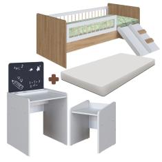 Conjunto Cama Montessoriana Com Mesa Infantil Aveiro Oak Branco Shop JM