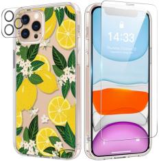 bicol Capa para iPhone 11 Pro com protetor de tela e protetor de lente de câmera - Design floral de flores elegantes para mulheres e meninas - Capa de telefone transparente de acrílico à prova de