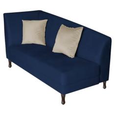 Recamier Heitor 160cm com Almofada Lado Direito Suede Azul Marinho/Bege