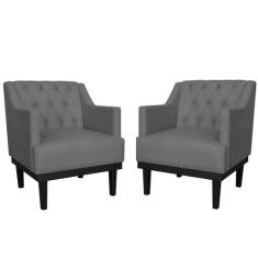 Kit 02 Poltronas Decorativas Clássica Com Base Madeira Suede Cinza - D