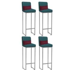 Kit 04 Banqueta Alta com Encosto Lucca Industrial Cozinha Balcão Ferro