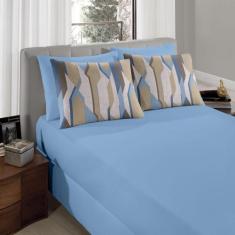 Jogo de Lençol 3 pç Cama Queen Malha 100% Algodão - Sul Brasil, Azul G