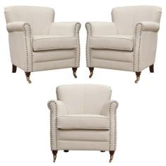 Kit 03 Poltronas Decorativas Sala de Estar Brunei Pés Príncipe Couro O