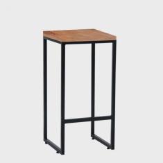 Banqueta Alta Lua Industrial Cozinha Bar Balcão Bistrô Ferro Preto Madeira Maciça Peroba Rosa - Ahazzo Móveis