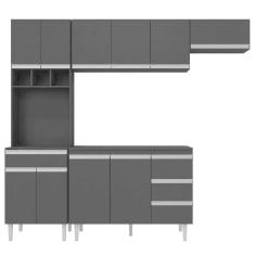 Cozinha Modulada 5 Peças Com Tampo 241cm 10 Portas 4 Gavetas Andréia Preto - Ajl Móveis