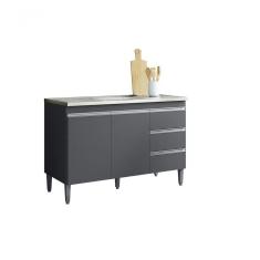 Balcão Gabinete Para Pia Andreia Com Tampo 120cm 2 Portas 3 Gavetas Cinza Fosco