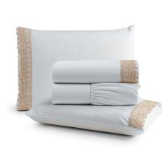 Jogo De Lençol Rubi King 4 Pçs 100% Algodão 200 Fios Ponto Palito Bordado - Branco