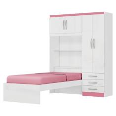 Guarda Roupa Infantil Com Cama 4 Portas 3 Gavetas Lisboa Espresso Móveis Branco/pink