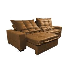 Sofá De Courino Retrátil E Reclinável 3,15m Cama Inbox Bourbon Softgel D40 Caramelo