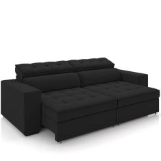 Sofá Retrátil Reclinável Para Sala De Estar Living 290cm Clara M03 Veludo Preto - Lyam Decor