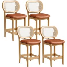 Kit 4 Banquetas Baixa Bar Cozinha Sala De Jantar Betta L02 Mel Tela Couríssimo Camel - Lyam Decor