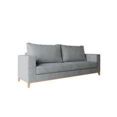 Sofá 3 Lugares Davos Base de Madeira Linho Cinza - Mobly