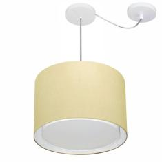 Lustre Pendente Cilíndrico Com Desvio Md-4306 Cúpula em Tecido 40x30cm Algodão Crú - Bivolt