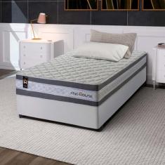 Conjunto Cama Box c/ Molas Ensacadas Alpine Cinza Solteiro 88x188x65