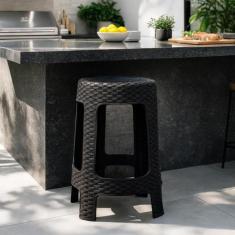 Banqueta Reforçada Plástico Rattan Cinza Ou Preto 1Und - Arqplast, PRE