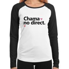 Baby Look Raglan Chama no direct Manga Longa - Foca na Moda, Branco, P