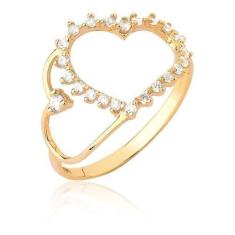 Anel Feminino De Ouro Coração Vazado Pedras 18k A504 - MAEHLER, Dourad