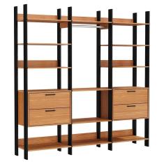 Kit 3 Closet Guarda Roupa 4 Gavetas 220X73Cm Freijó Preto