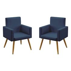 Kit 2 Poltronas Decorativas Estofada Para Sala De Estar Nina Sued Azul Marinho Aradecor