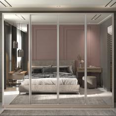 Guarda Roupa Casal 4 Portas de Correr com Espelho e 6 Gavetas Zermatt Reis & Bueno Bege