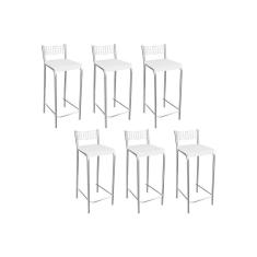 Banqueta Gênova B705 Kit 6 Un Cromada - Assento Branco 106 - Kappesberg