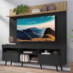 Rack com Painel TV 65&quot; Madri Multimóveis Preto/Rustic com Prateleira e Pés Retrô Preto