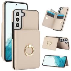 Capa carteira para Samsung Galaxy S22 Plus com suporte para cartão, capa de couro com bloqueio RFID, suporte de anel giratório de 360° com fecho magnético à prova de choque para Samsung S22+ 5G 6,6