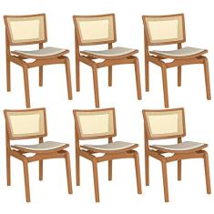 Kit 06 Cadeiras Decorativas Sala de Jantar Madeira Champagne Ravi Linho Bege - Gran Belo