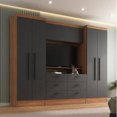 Guarda-roupa Modulado Viena 4 Portas 6 Gavetas 3 Peças Espresso Móveis Nogal/Grafite