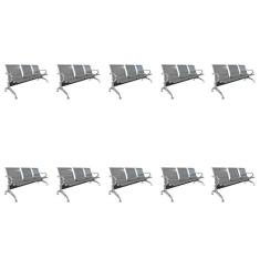 Kit 10 Cadeiras para Escritório Longarina 3 Lugares Dubai Cinza