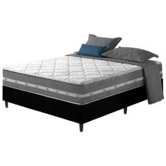 Cama Box Casal Preto + Colchão Molas Ensacadas Miami 138x188 Cinza Com Preto