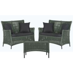 2 Sofá Área e Mesa Igapó Alumínio Pintura Preta Corda Náutica Estofado