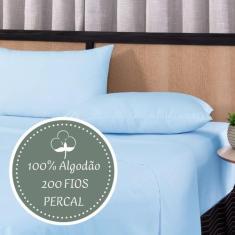 Kit Jogo de Cama King Size Lençol com Fronha Percal 200 fios 100% Algo