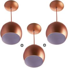 Kit 3 Lustres Pendente Bola Média Alumínio 23cm Cobre - NoBrand