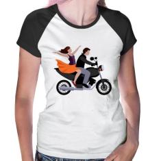 Baby Look Raglan Moto Casal - Foca na Moda, Branco, Preto, GG
