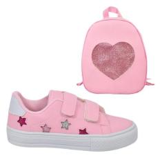 Tênis Infantil Feminino Estrela Detalhe Bordado Estiloso + Mochila Cor