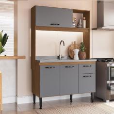 Cozinha Compacta 4 Portas 1 Gaveta 1 Nicho Katy Freijó/Cinza