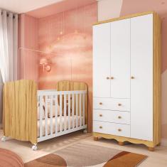 Quarto Infantil com Berço e Guarda Roupa Uli Junior Móveis Peroba - Branco Brilho/Amendoa
