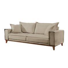 Sofá 3 Lugares Almofada Solta Base Madeira Linho Bege Médio Margot 2m 