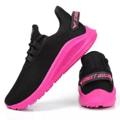 Tenis Feminino Confortável Dia Das Mães - MKSHOES, Preto, Pink, 38
