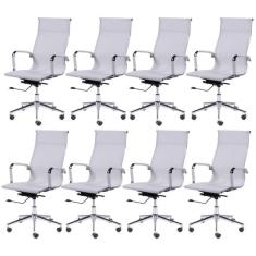 Kit 8 Cadeiras para Escritório Presidente Esteirinha Tela Mesh 3303 Branco