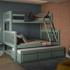 Treliche com Cama de Casal 3 Gavetas Madeira Maciça Saraiva, Verde