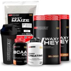 Kit 2x Whey Protein Waxy Whey Pote 900g BCAA 100g Power Creatina 100g 